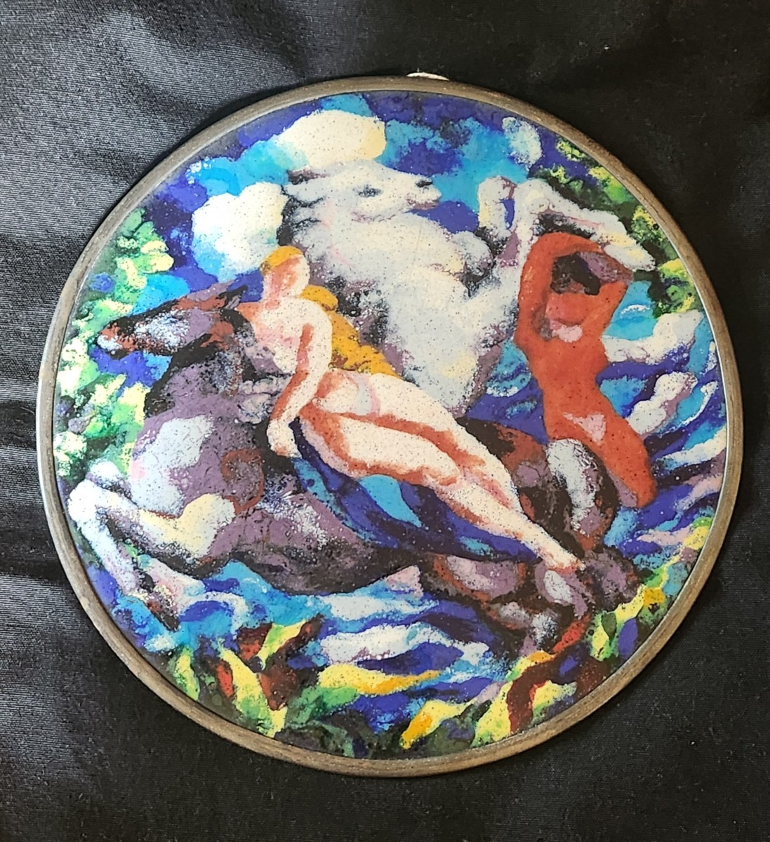 Allegory Enameled Copper Silver Frame Jean Serriere 