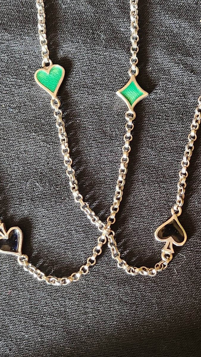 Silver And Enamel Poker Player Necklace -photo-2