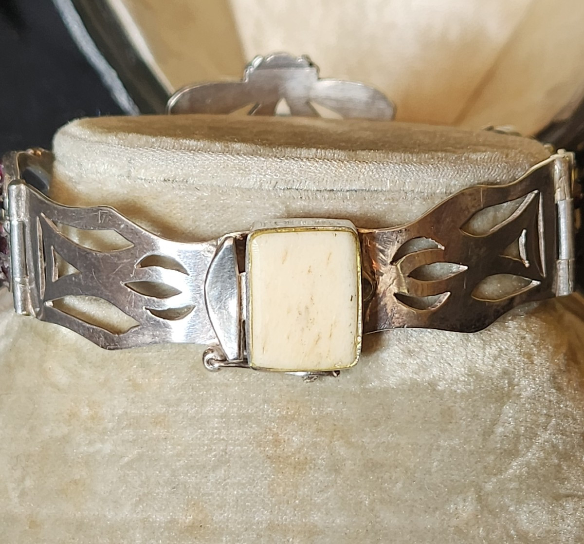 Bracelet En Argent, Grenat, Chrysoprase Et Email 19 ème Siècle -photo-4