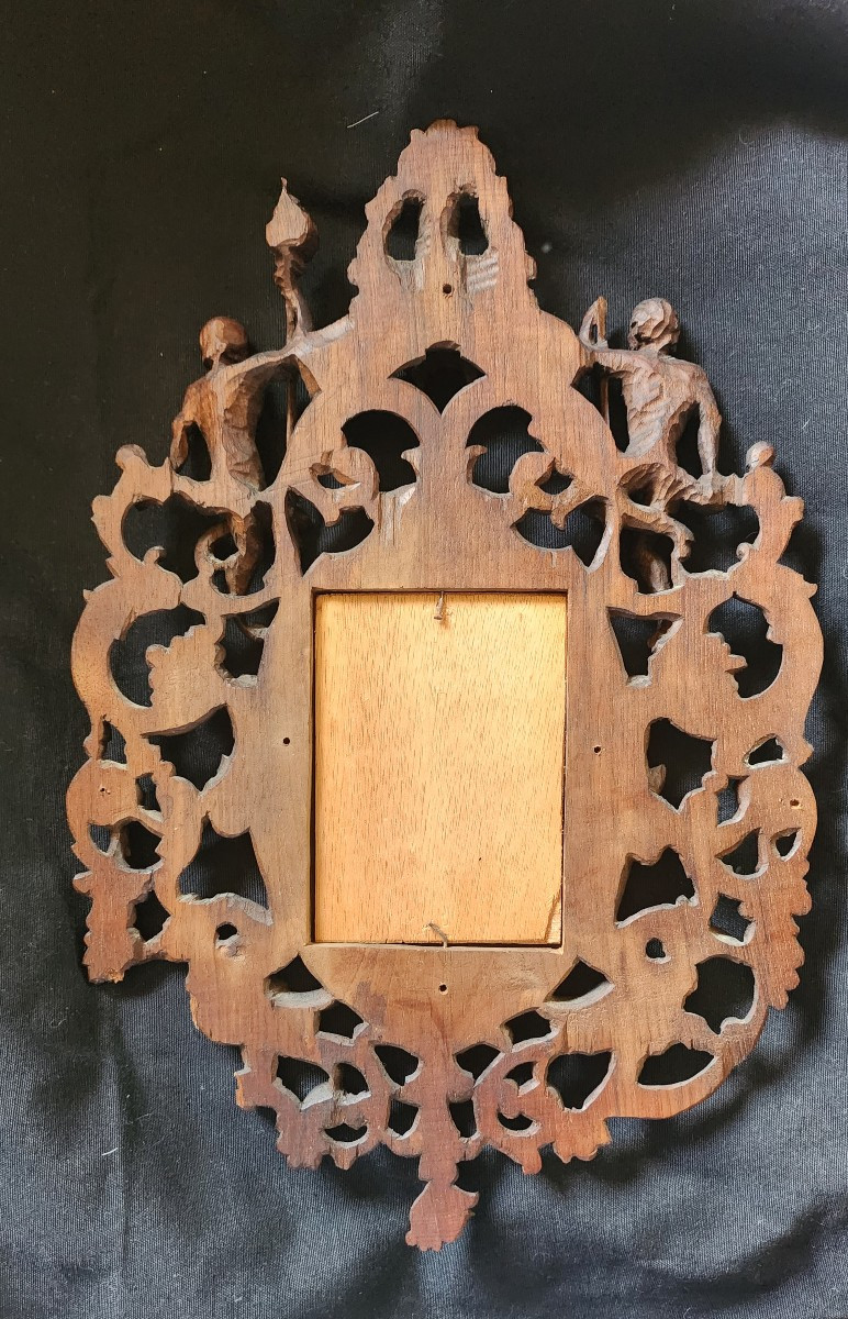 19th Century Carved Wooden Miniature Frame-photo-3