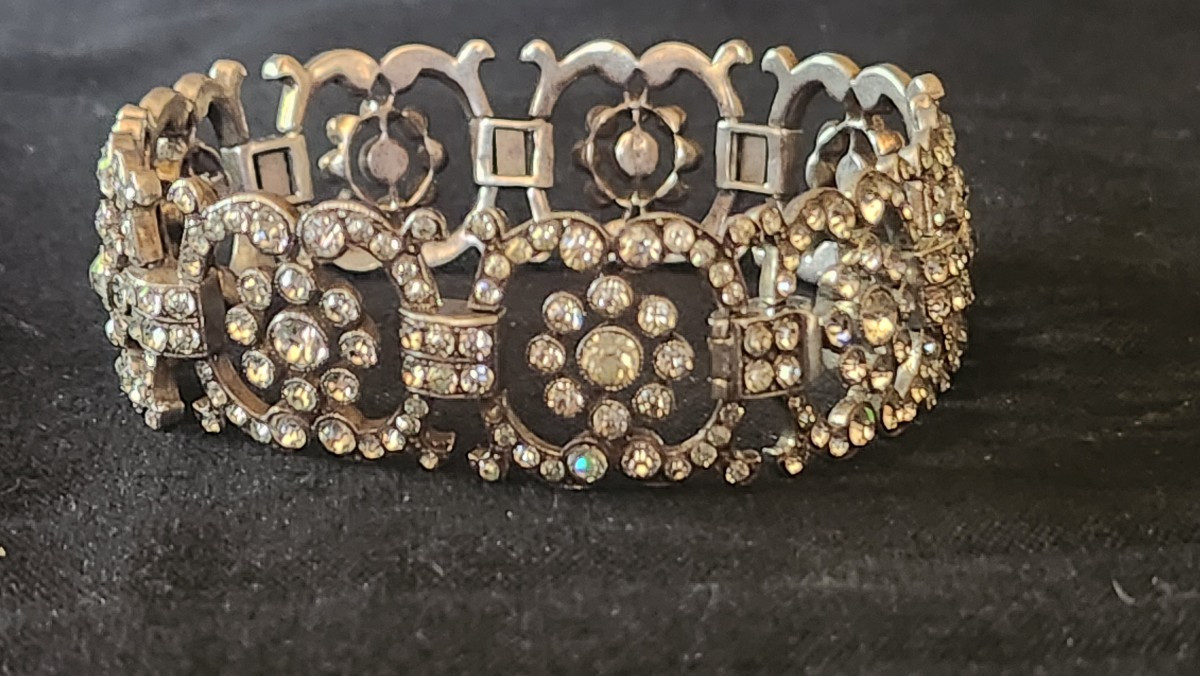 19th Century Silver And Rhinestone Bracelet 