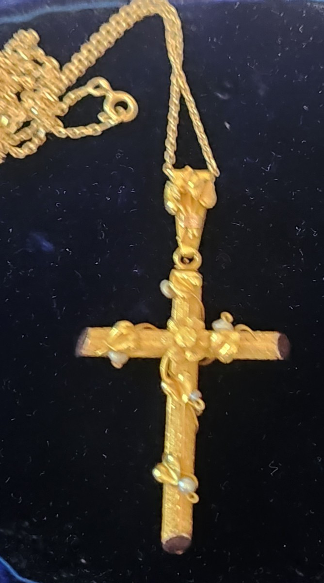 Croix en or et perles 19 ème siècle -photo-1