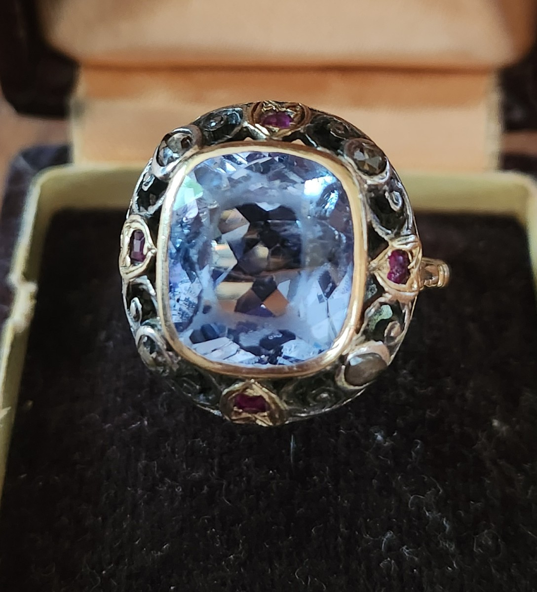 19th Century Topaz, Diamond And Ruby Gold Ring 