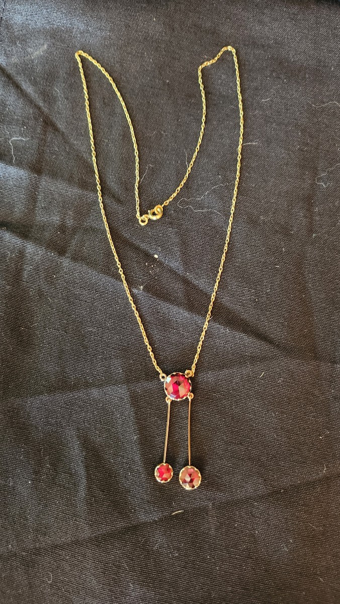 Collier négligé en or et grenats -photo-3