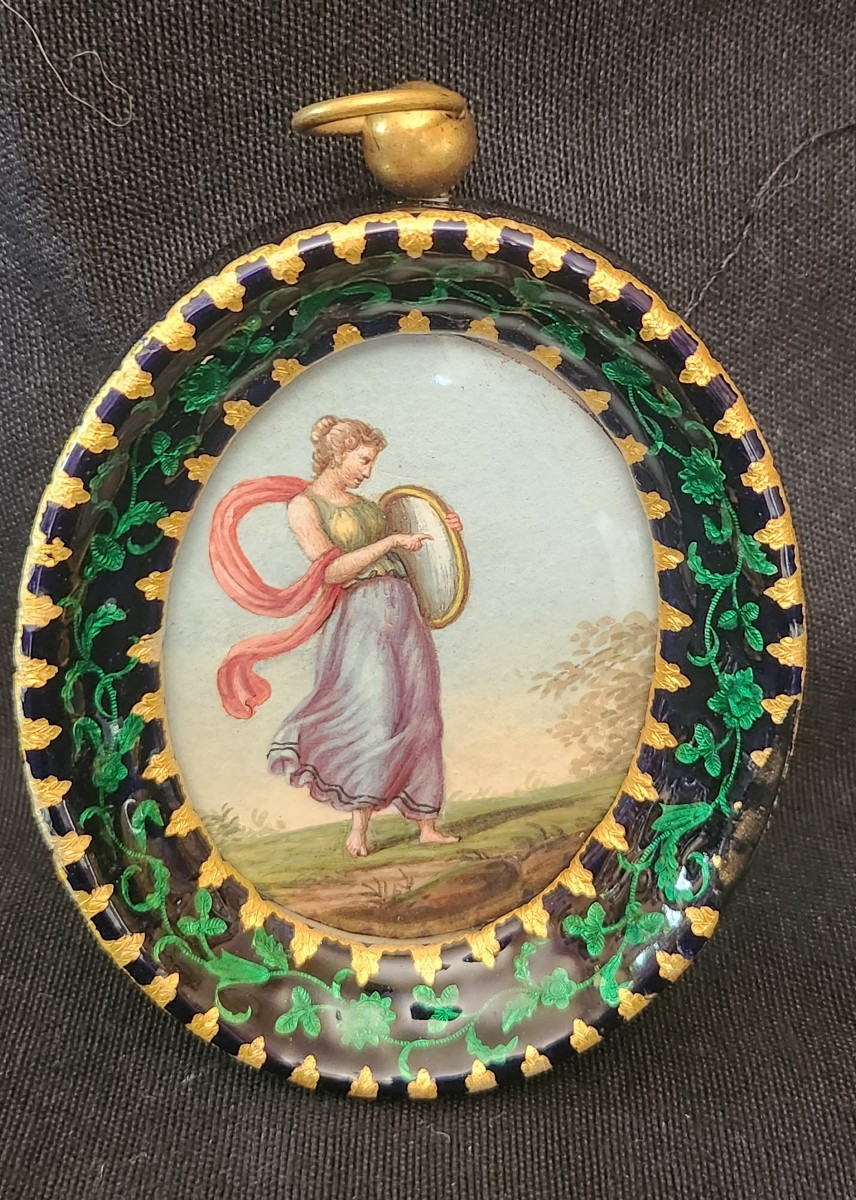 Cadre en émail avec miniature 19 ème siècle 