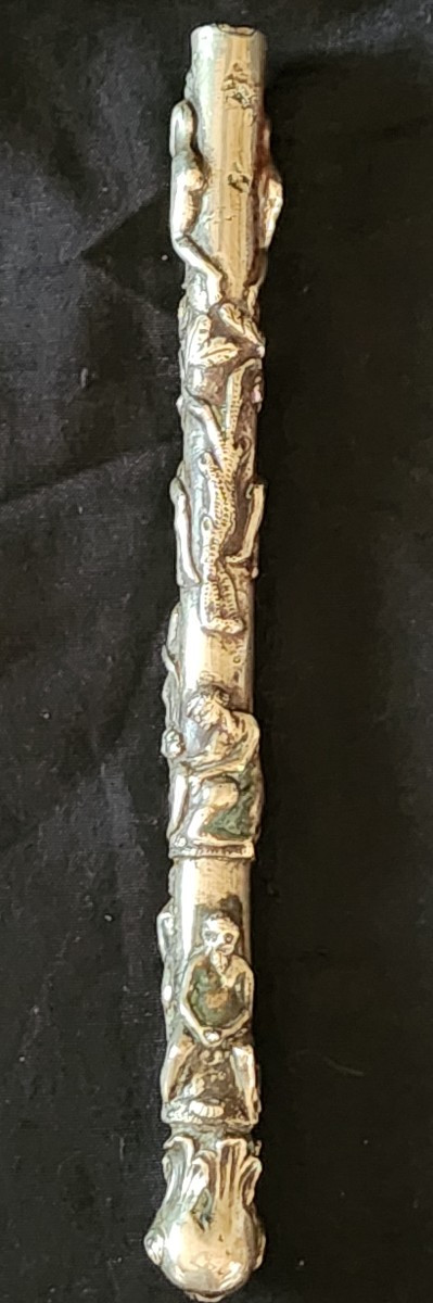 Pommeau Erotique Maison Close en bronze argenté 19 ème siècle -photo-2