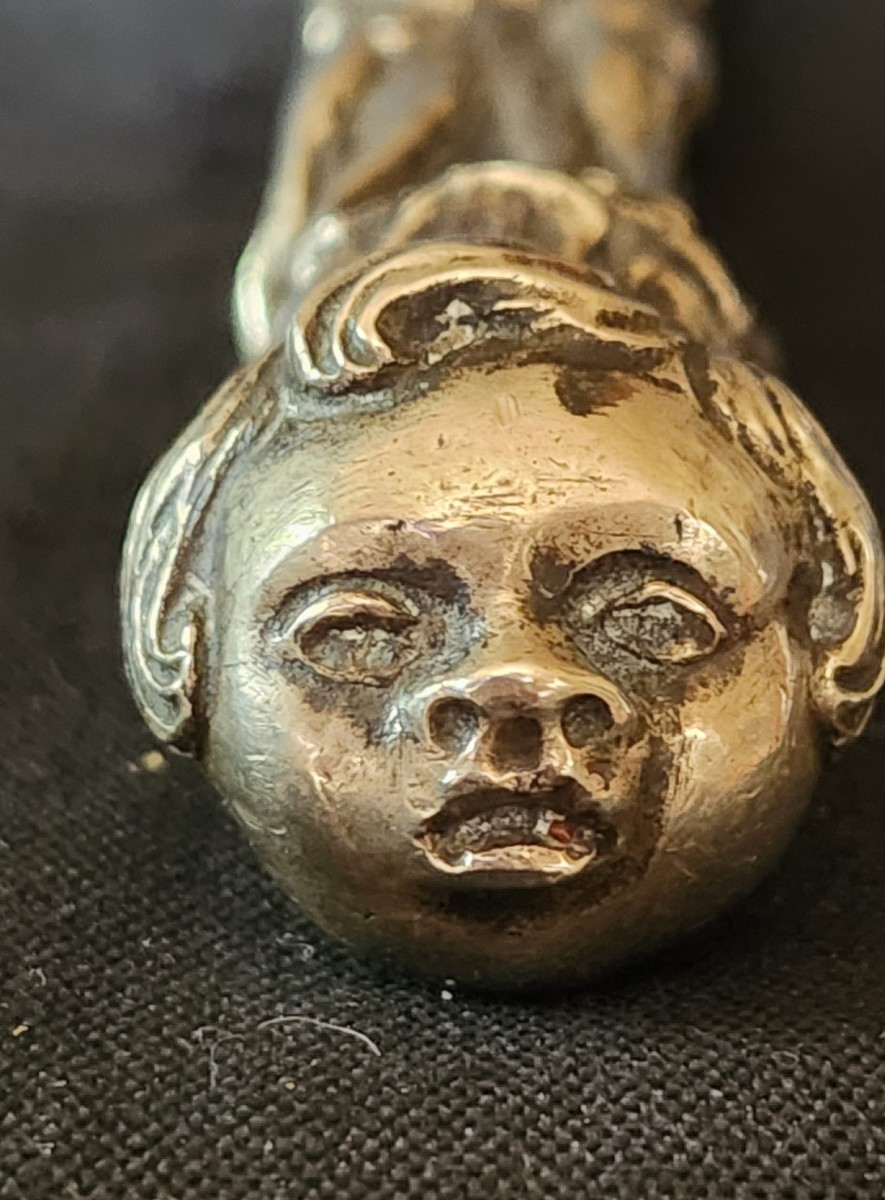 Pommeau Erotique Maison Close en bronze argenté 19 ème siècle -photo-3