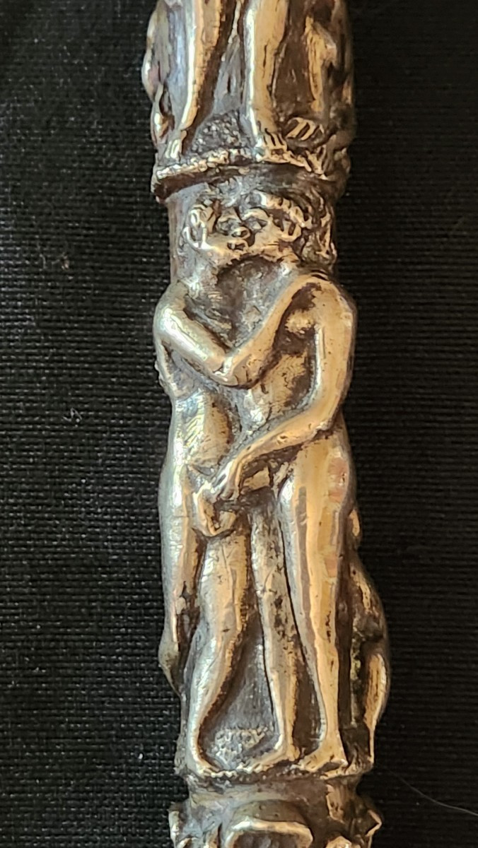 Pommeau Erotique Maison Close en bronze argenté 19 ème siècle -photo-4
