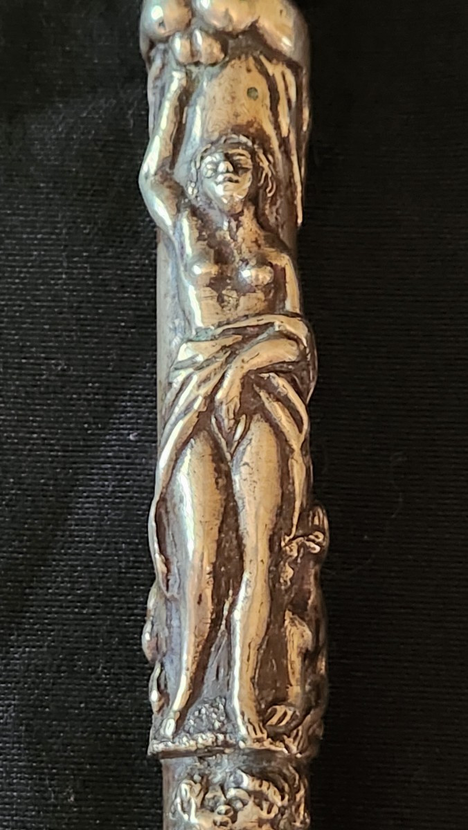 Pommeau Erotique Maison Close en bronze argenté 19 ème siècle -photo-1