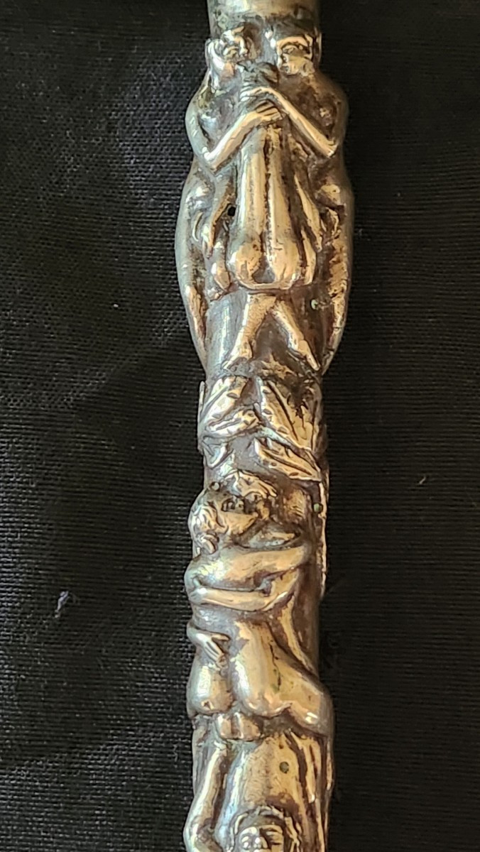 Pommeau Erotique Maison Close en bronze argenté 19 ème siècle -photo-2