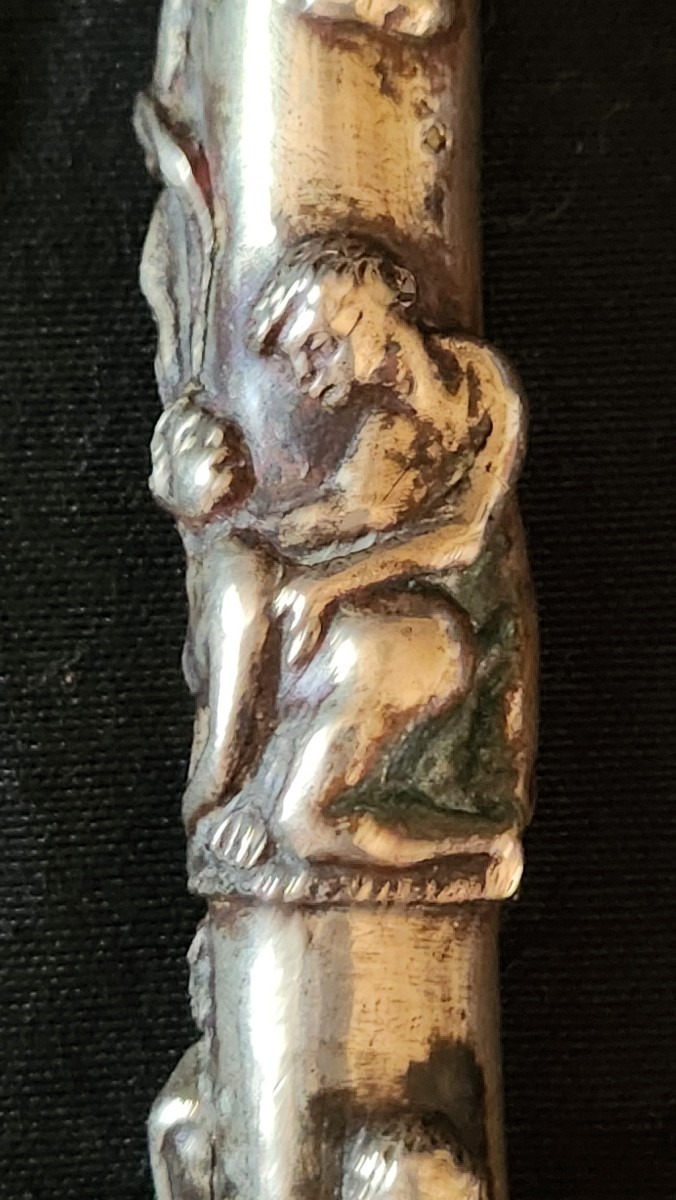 Pommeau Erotique Maison Close en bronze argenté 19 ème siècle -photo-3