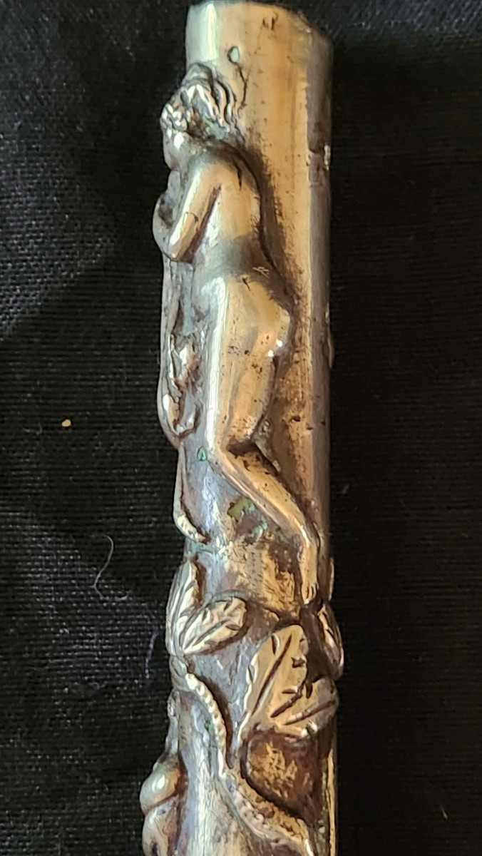 Pommeau Erotique Maison Close en bronze argenté 19 ème siècle -photo-7