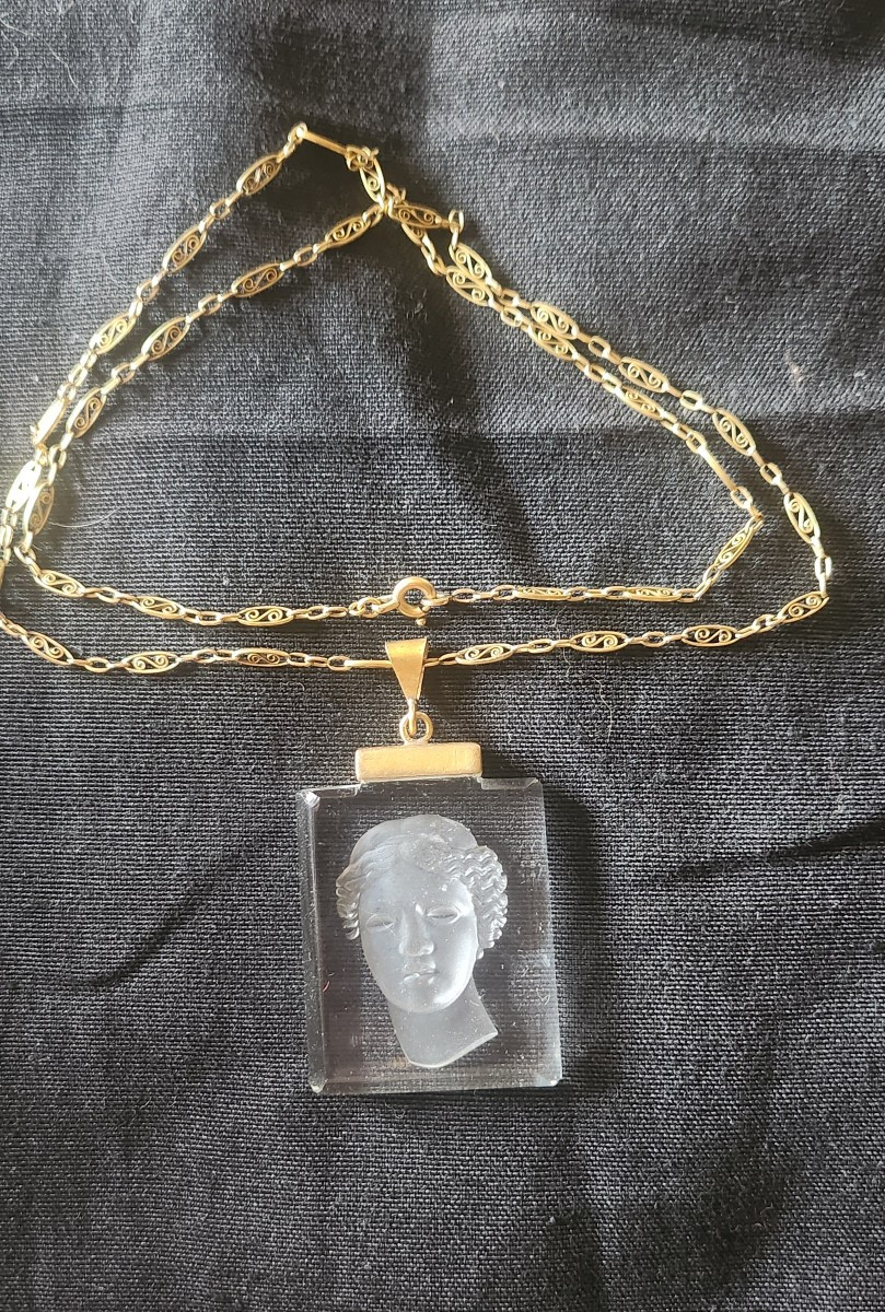 Crystal Intaglio Necklace Circa 1900-photo-2
