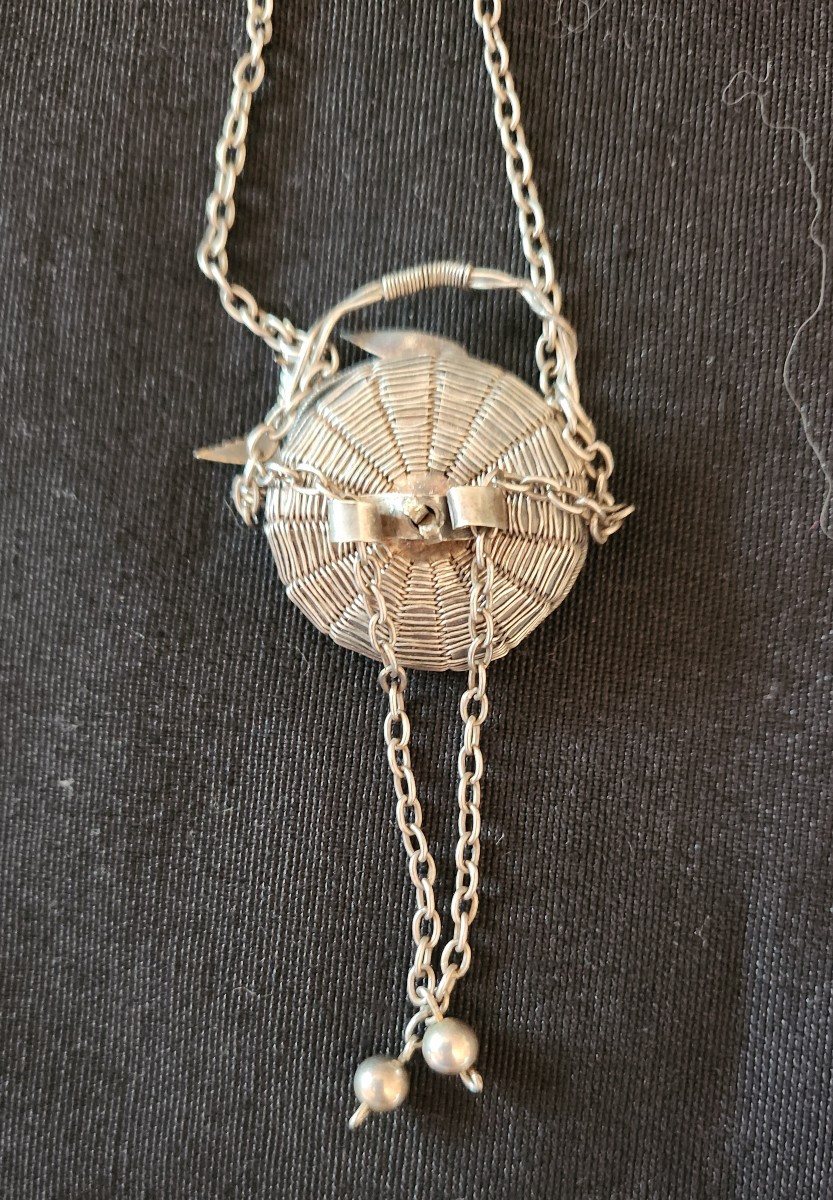 Collier en argent japonisant poisson dans un panier vers 1900-photo-3