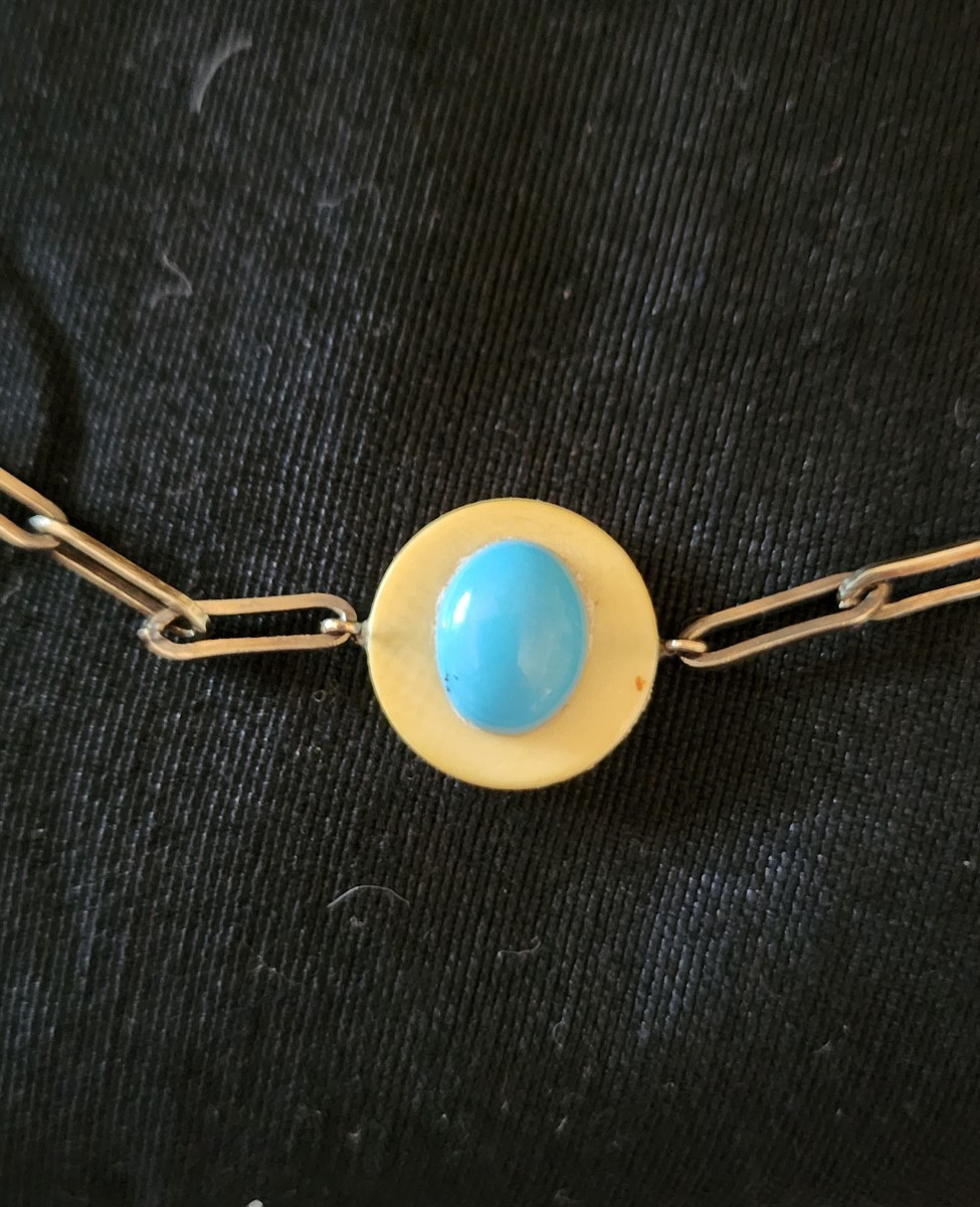 Art Deco Silver Vermeil And Bakelite Necklace-photo-2