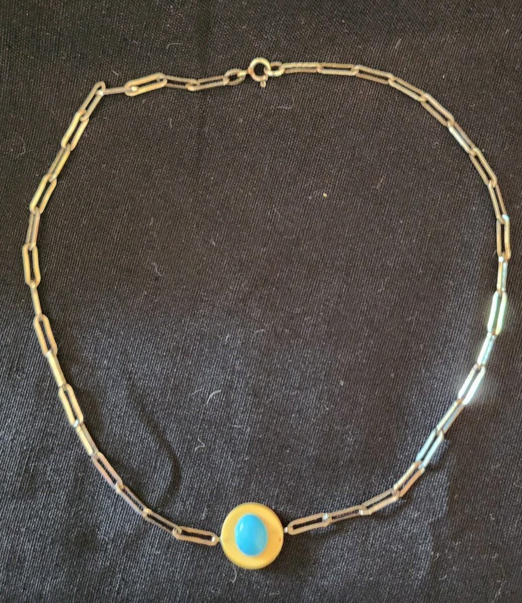 Art Deco Silver Vermeil And Bakelite Necklace-photo-4