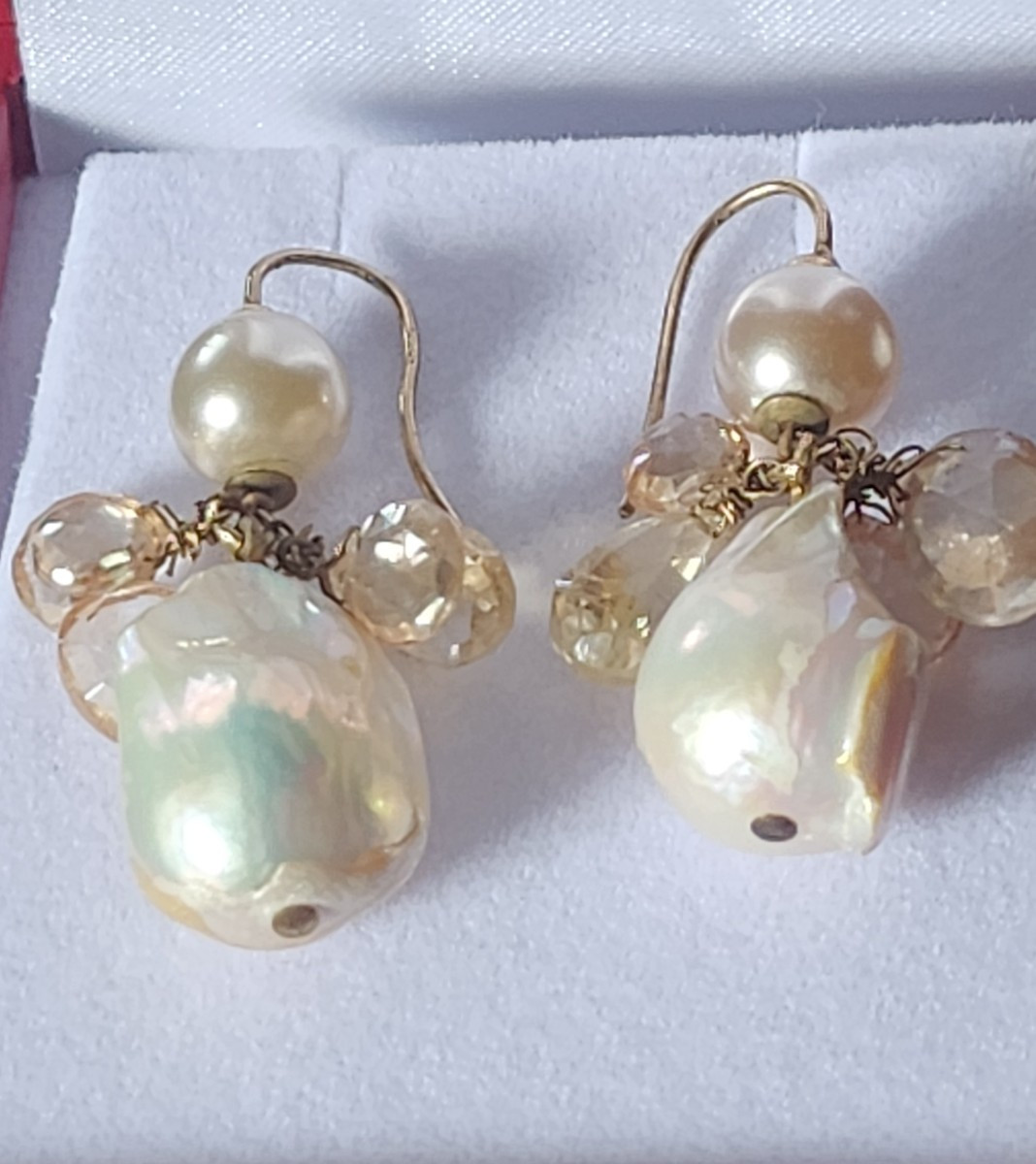 Paire de boucle d oreille en vermeil,  perle baroque et  citrine-photo-1