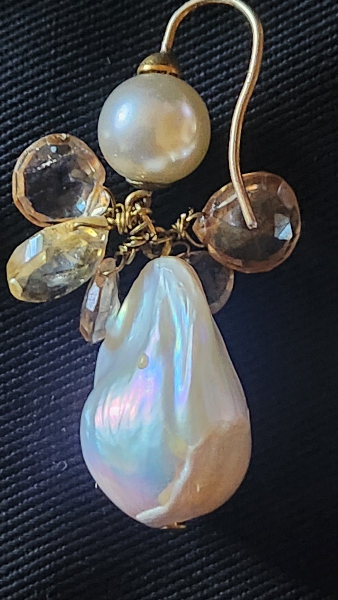 Paire de boucle d oreille en vermeil,  perle baroque et  citrine-photo-2