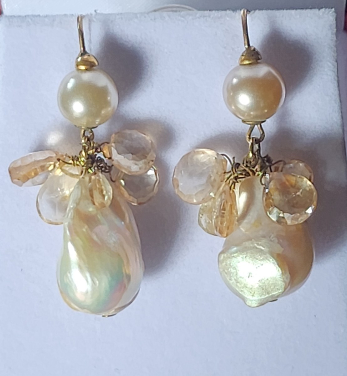 Paire de boucle d oreille en vermeil,  perle baroque et  citrine