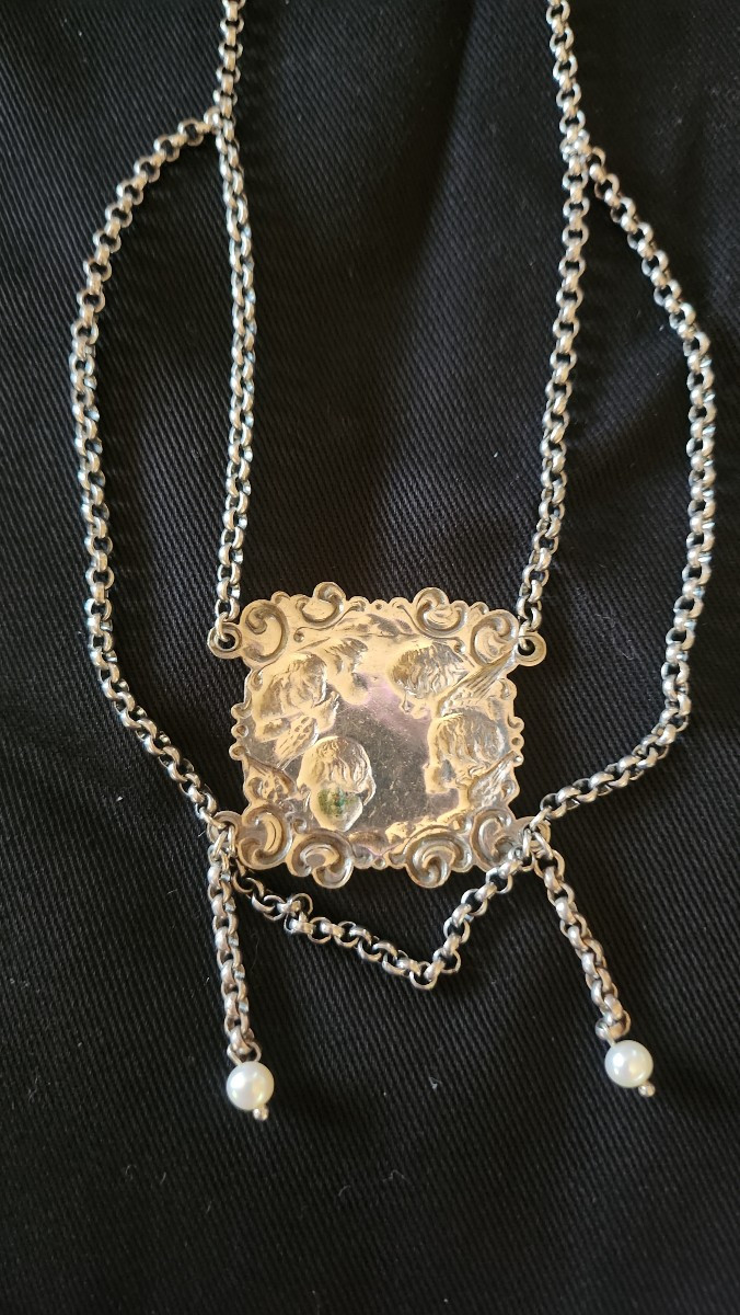 Collier en argent visages d anges art nouveau -photo-4