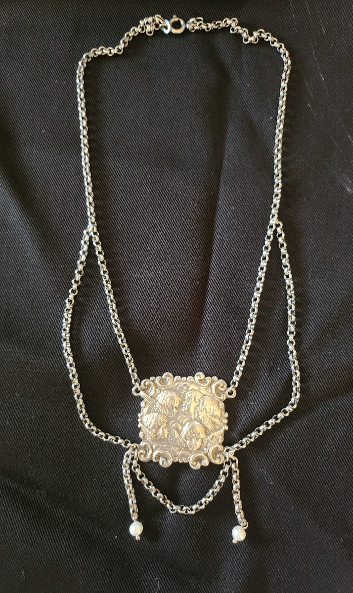 Collier en argent visages d anges art nouveau -photo-1