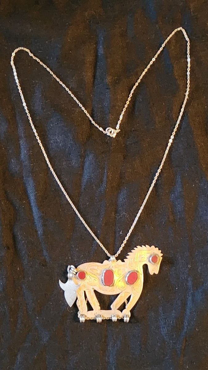 Silver Horse And Carnelian Necklace 