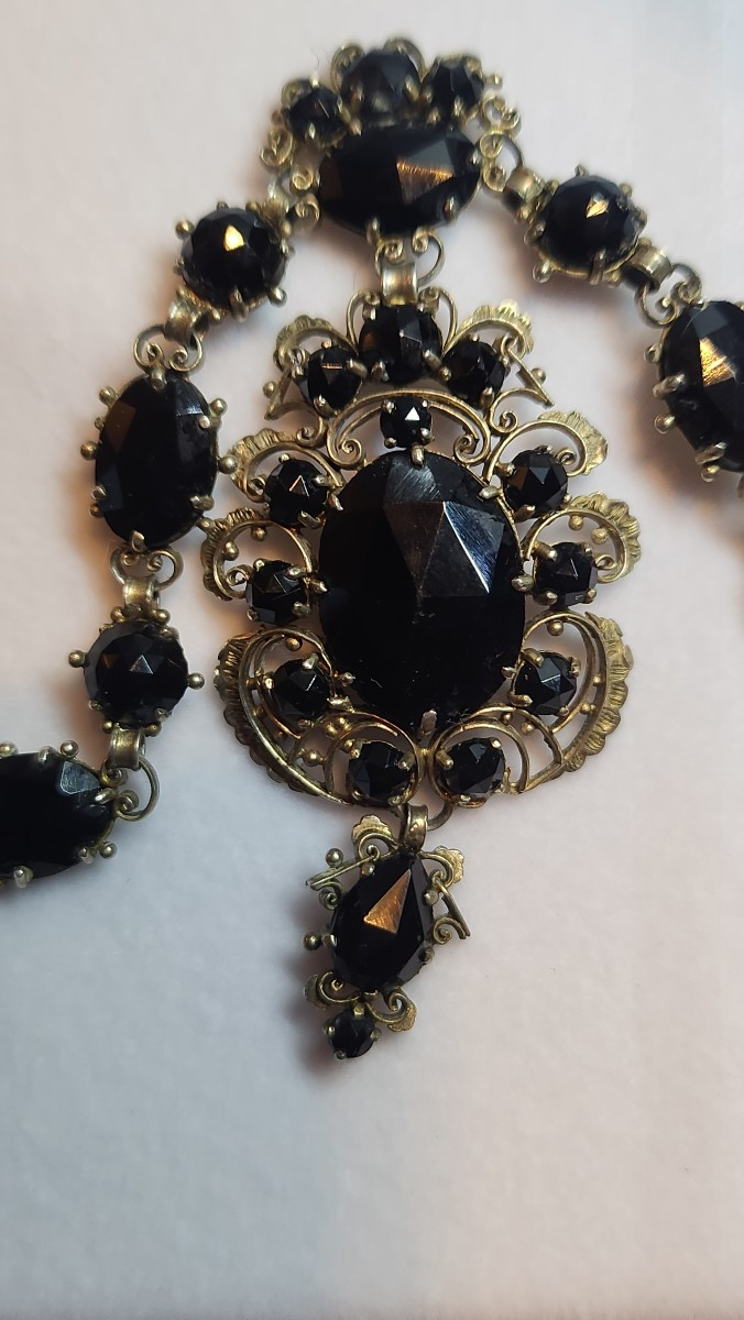 Collier sentimental en argent et jais 19 eme-photo-3