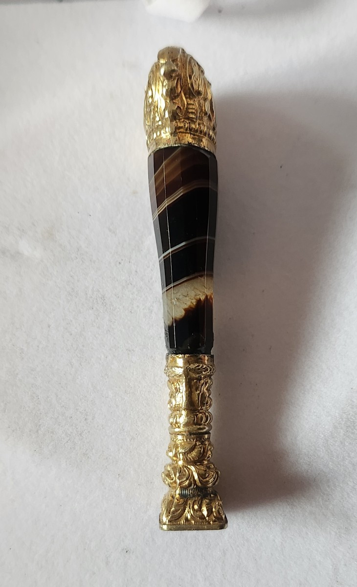 Cachet en agate et vermeil 19 ème siecle-photo-2