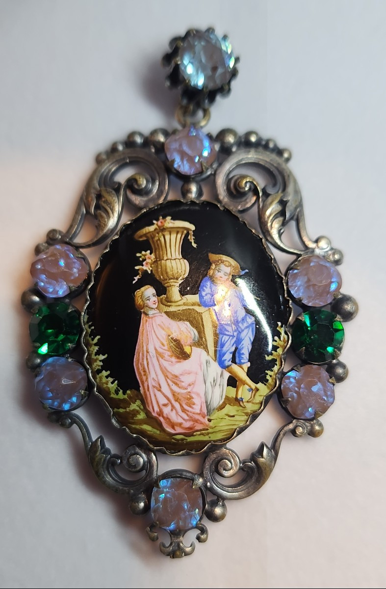Miniature Enameled Pendant With Sapphire, 19th Century 