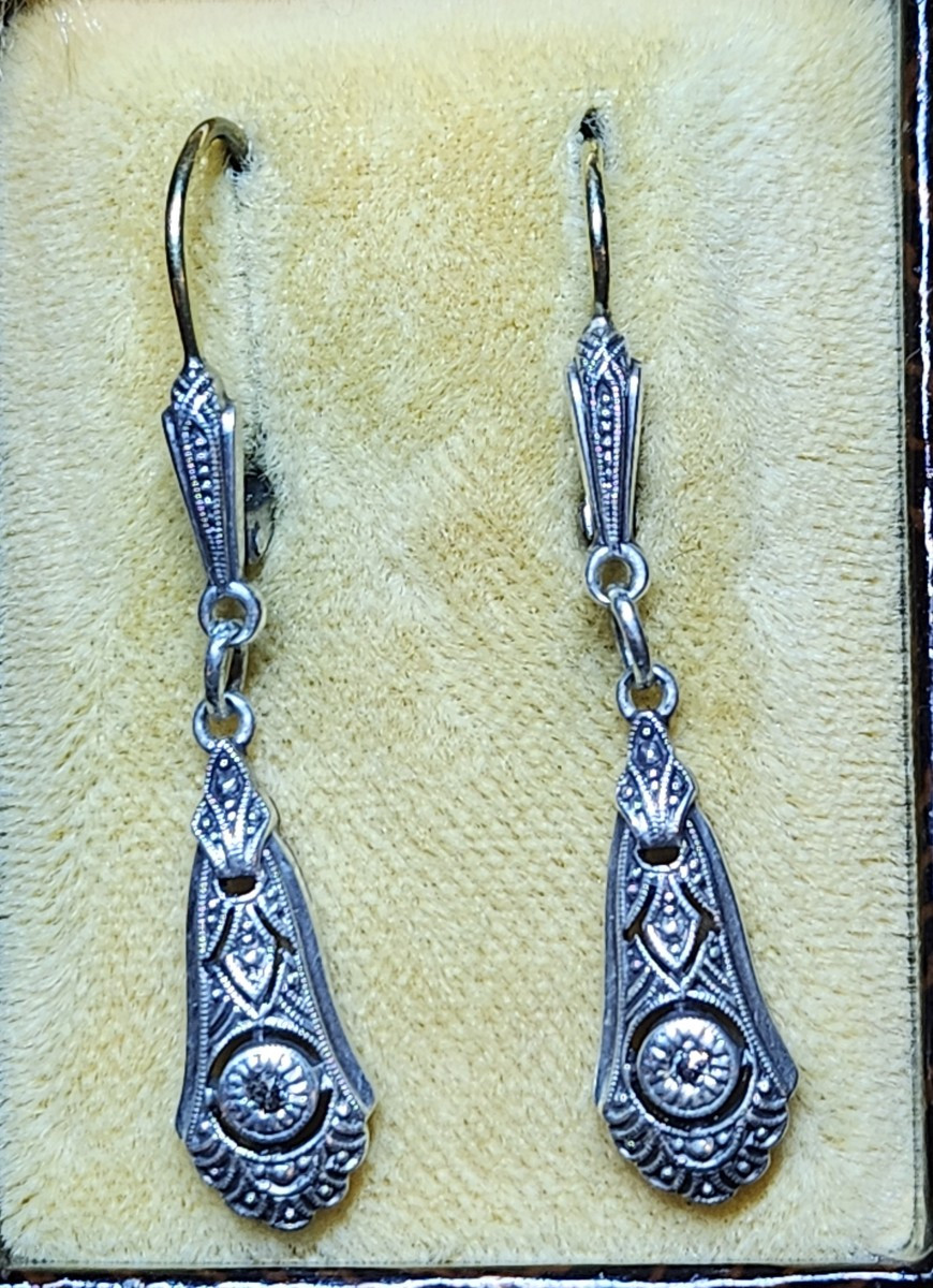 Boucle d oreille trembleuse en argent et  diamant vers 1920-photo-3