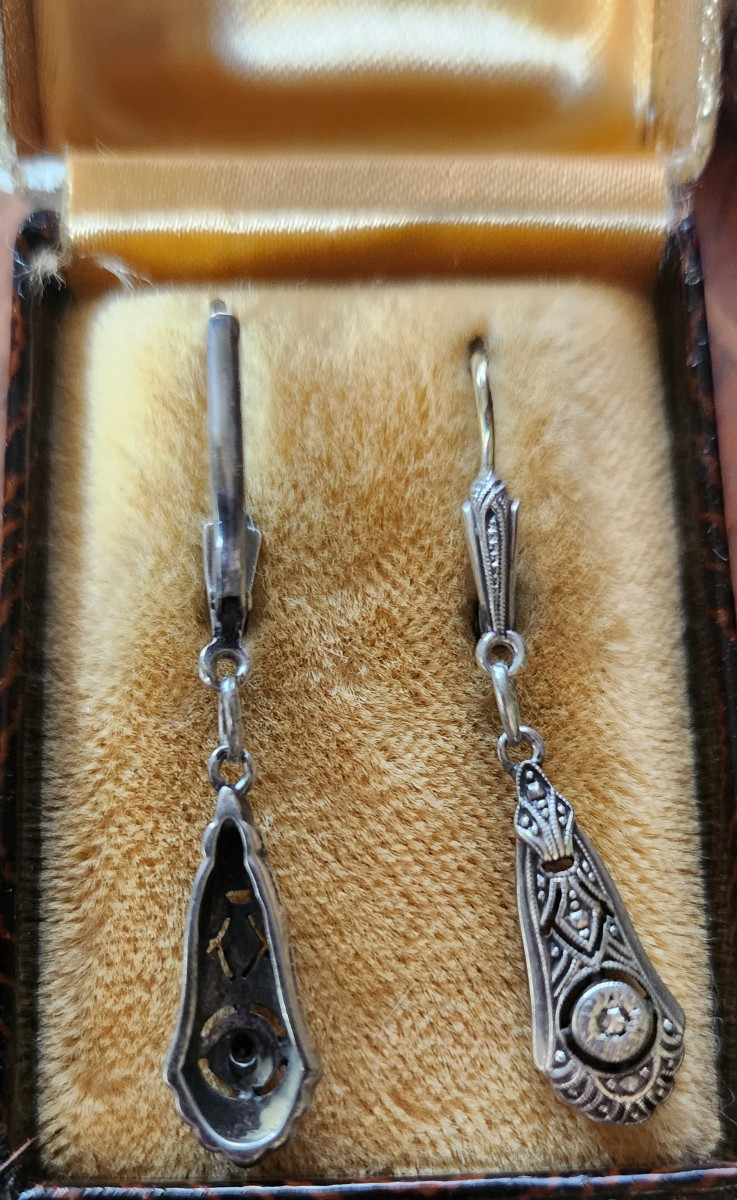 Boucle d oreille trembleuse en argent et  diamant vers 1920-photo-1