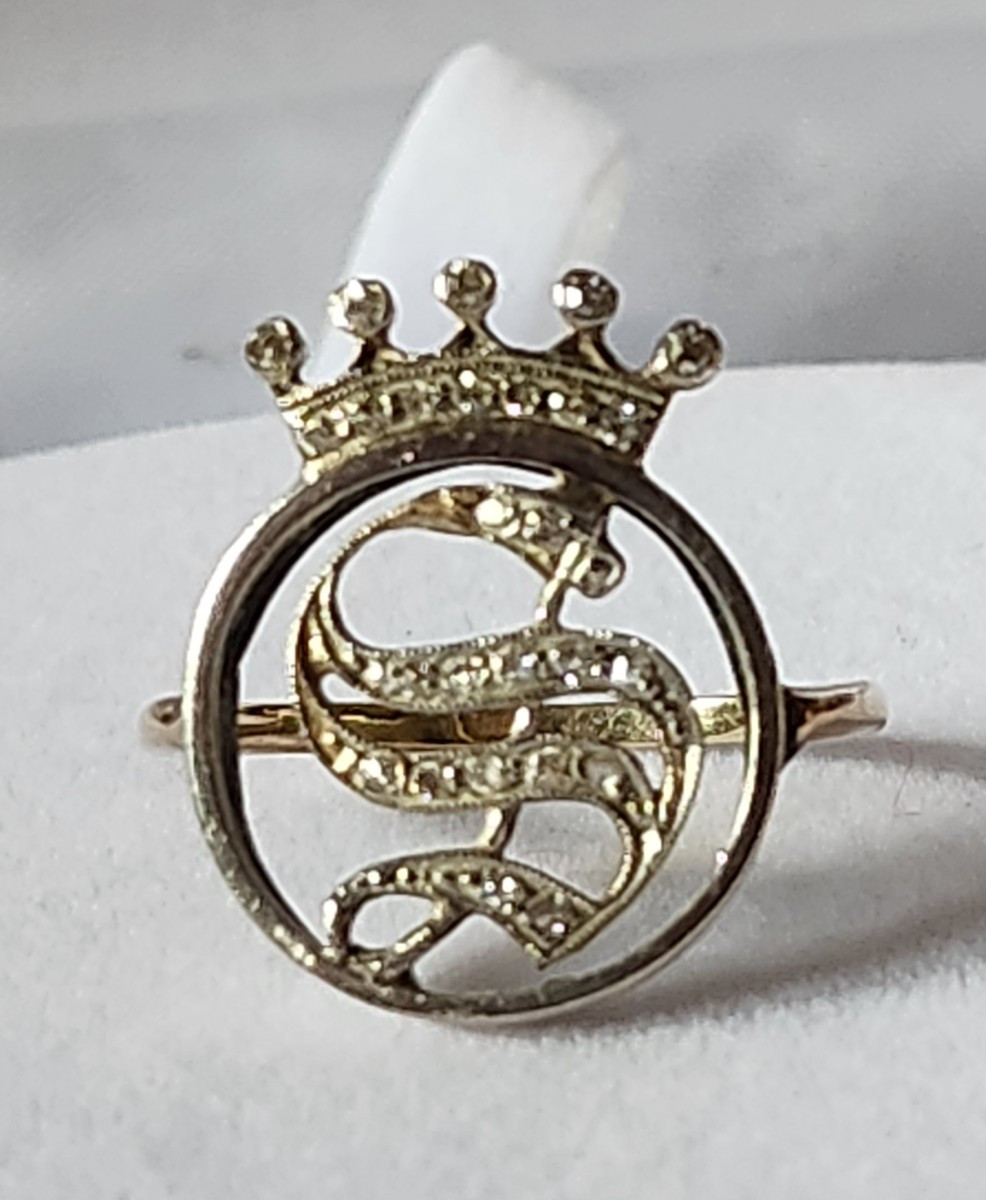 19th Century Sentimental Crown Ring In Gold And Diamonds -photo-2
