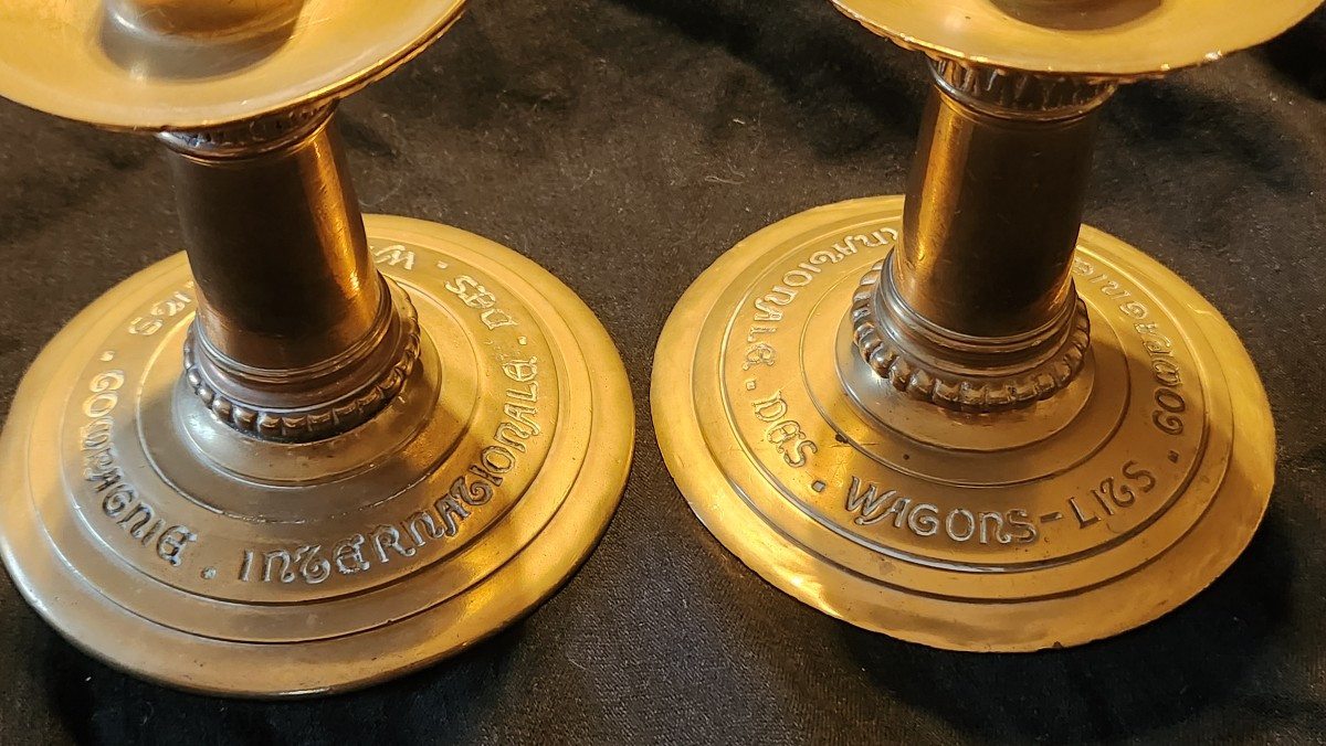 Pair Of Bronze Candlesticks, Compagnie Internationale Des Wagons-lits (international Sleeping Car Company)-photo-2