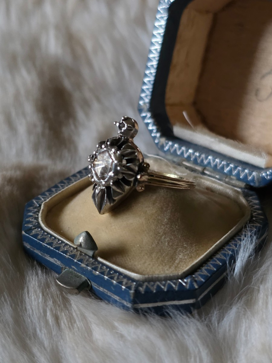 18th Century Gold, Silver, And Diamond Blessing Heart Ring-photo-4