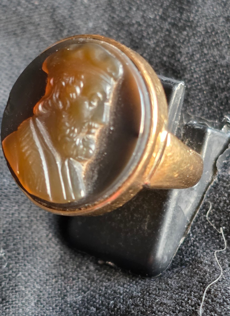 Bague camee en agate portrait de philosophe -photo-4