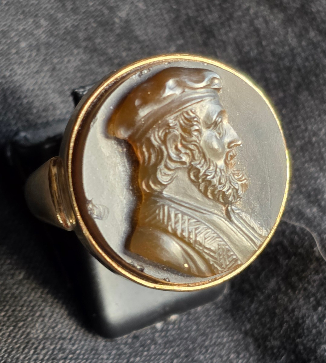 Bague camee en agate portrait de philosophe -photo-4