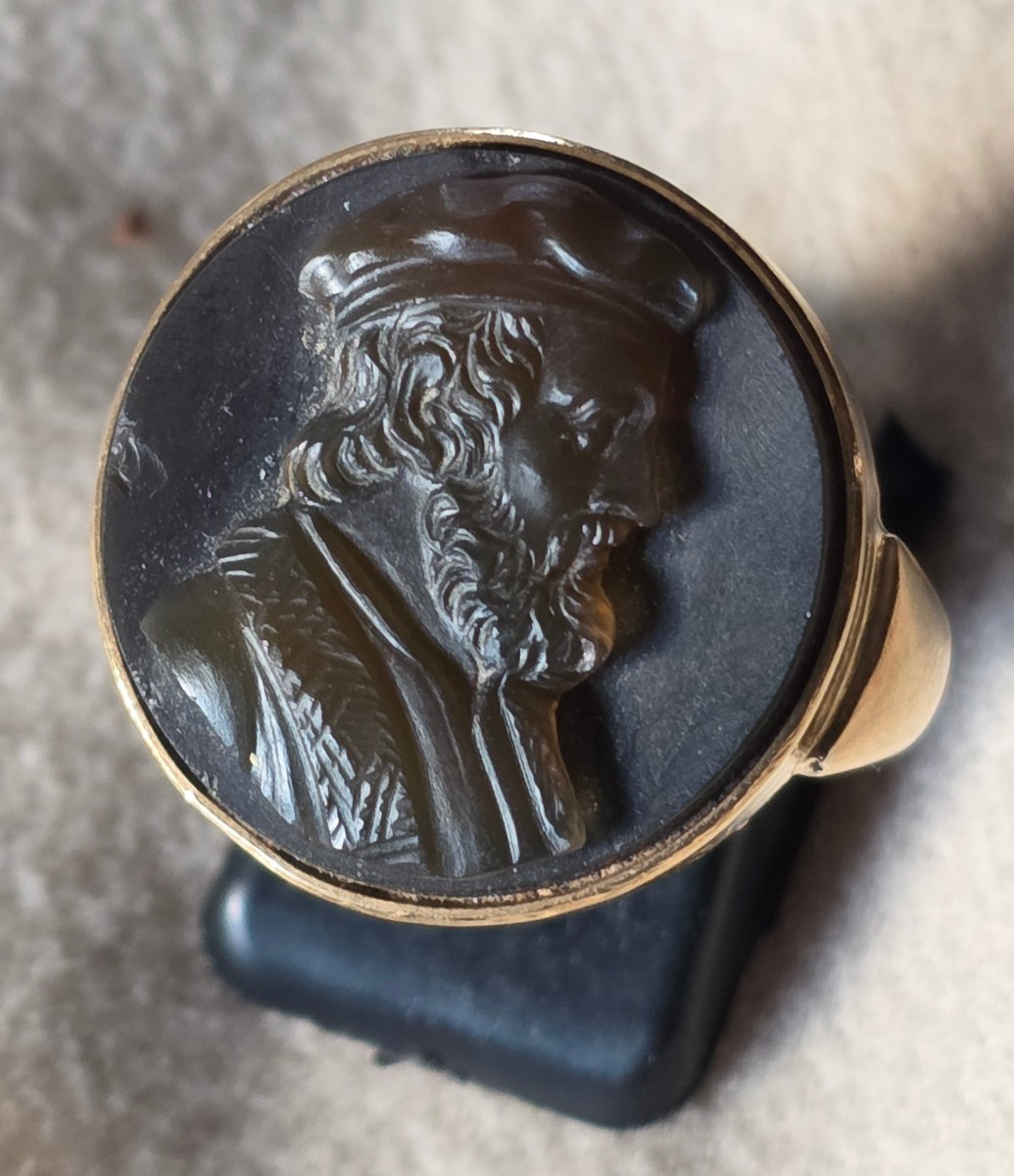 Bague camee en agate portrait de philosophe -photo-6