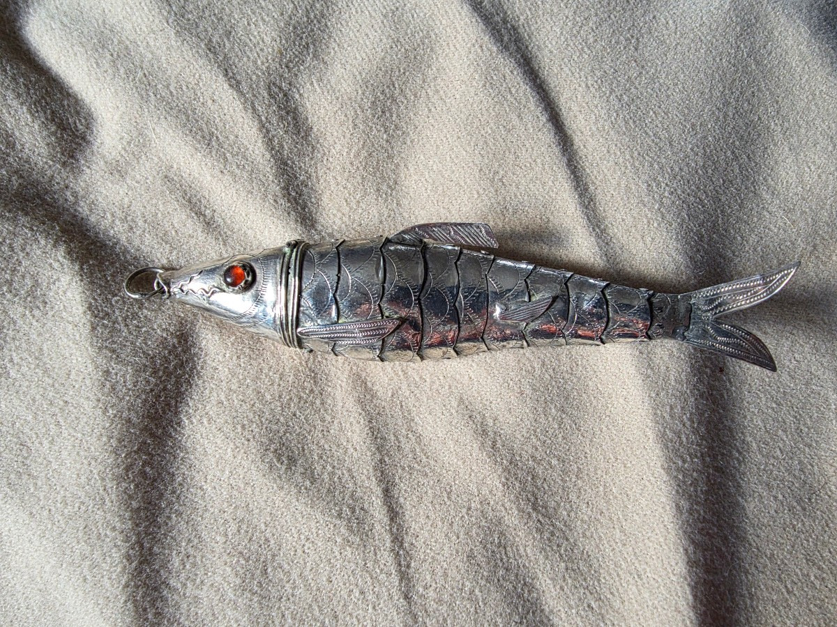 Articulated Silver Fish Box Pendant