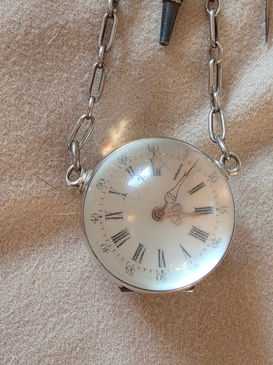Chatelaine et sa montre loupe en cristal et argent 19 eme-photo-2