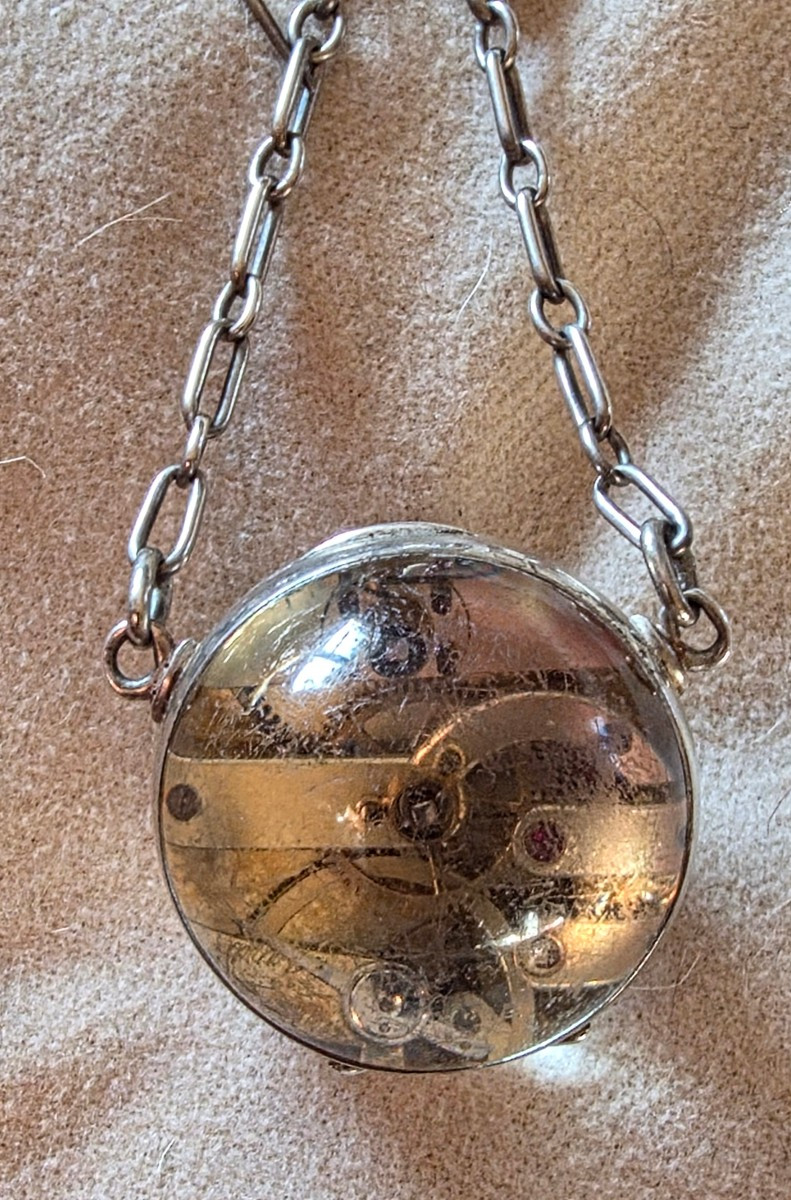 Chatelaine et sa montre loupe en cristal et argent 19 eme-photo-3