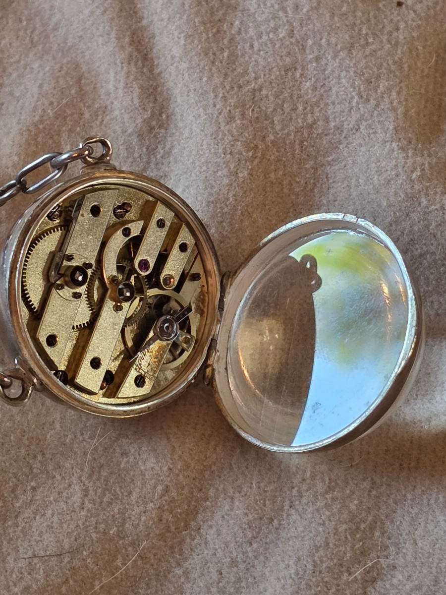 Chatelaine et sa montre loupe en cristal et argent 19 eme-photo-4