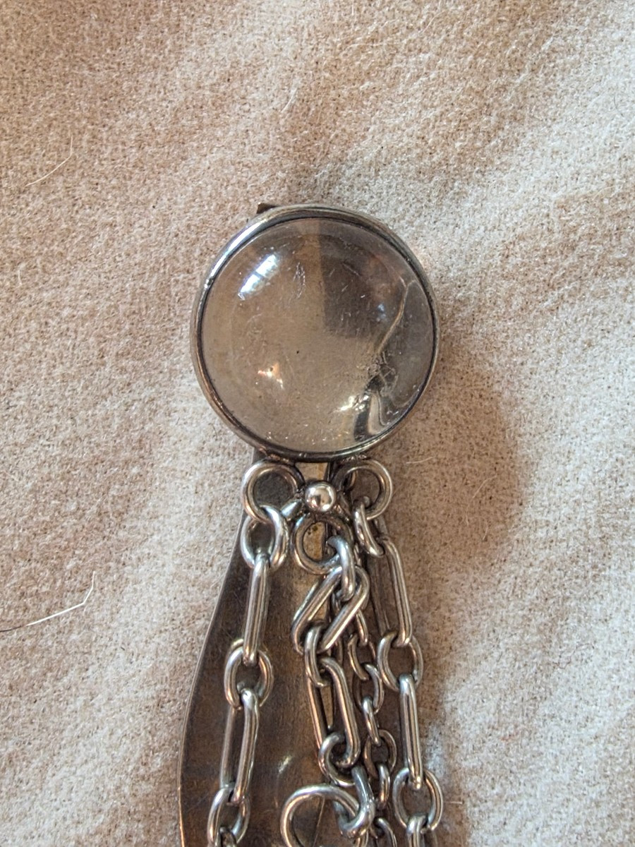 Chatelaine et sa montre loupe en cristal et argent 19 eme-photo-2