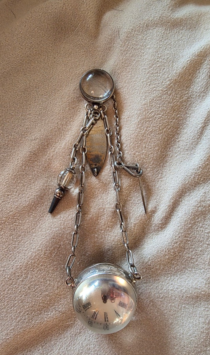 Chatelaine et sa montre loupe en cristal et argent 19 eme-photo-3