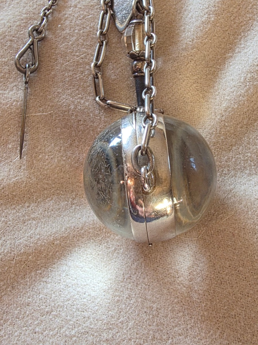 Chatelaine et sa montre loupe en cristal et argent 19 eme-photo-4