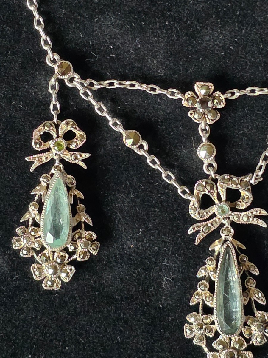 Collier a pampilles en argent et pierres debut 19 eme-photo-3