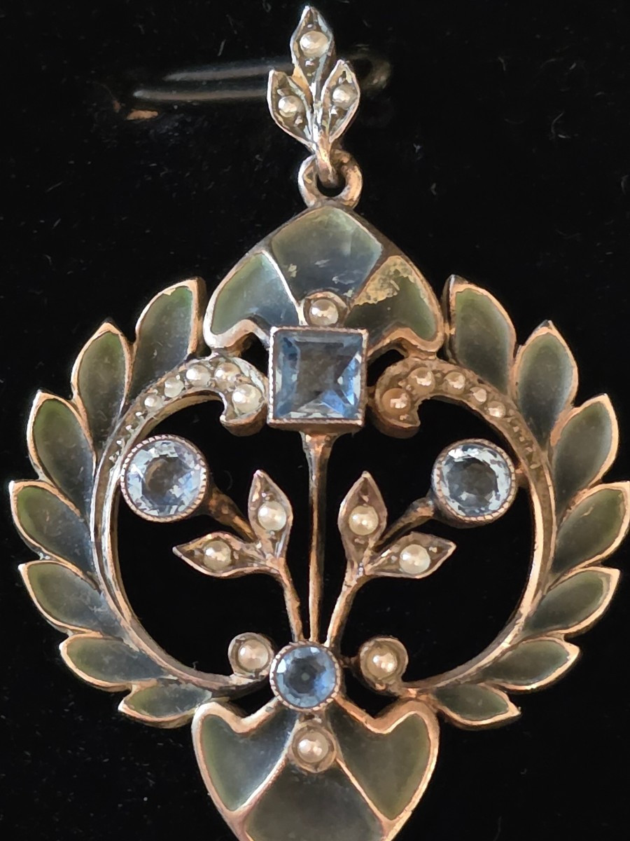 Pendentif  floral en argent  et plique a jour art nouveau-photo-2
