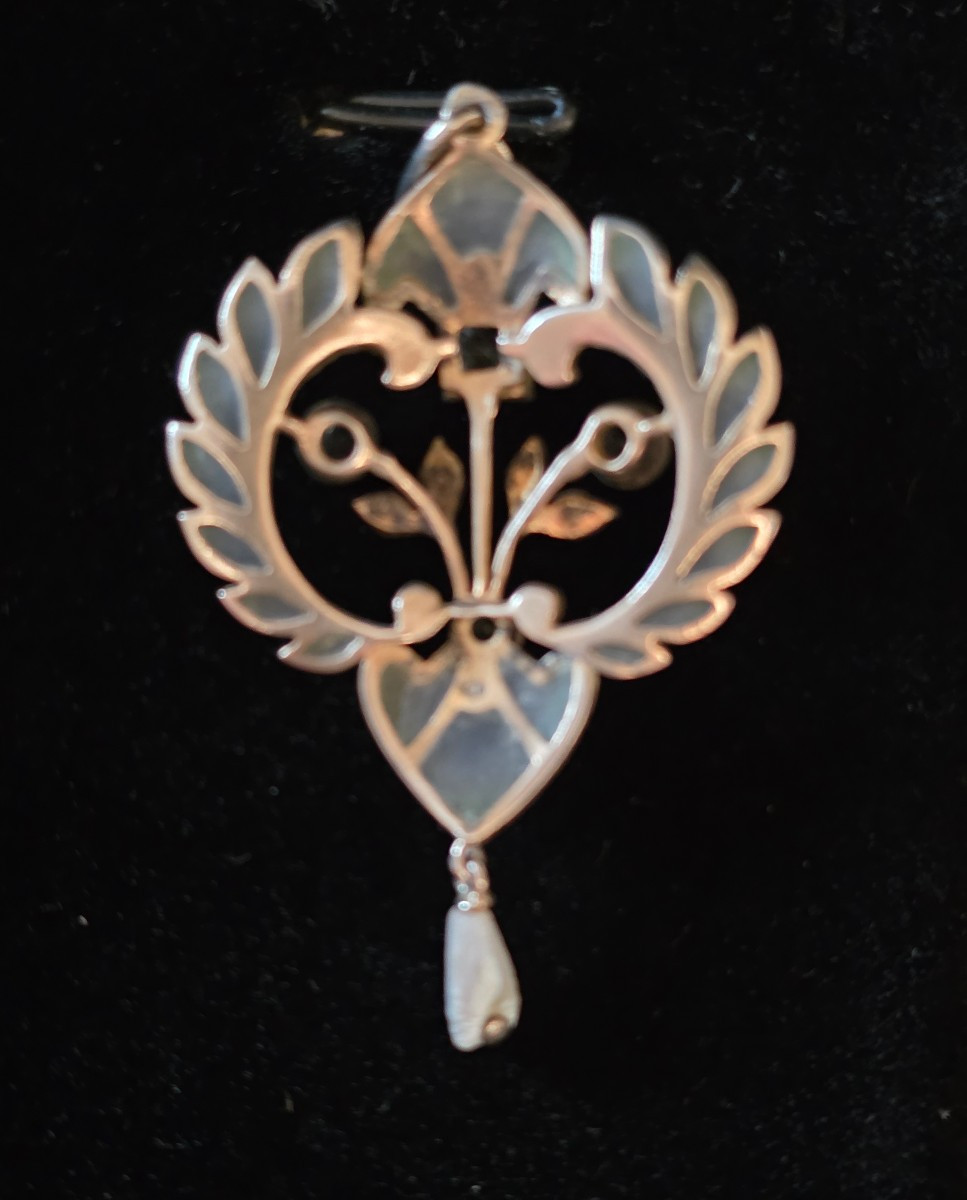 Pendentif  floral en argent  et plique a jour art nouveau-photo-3