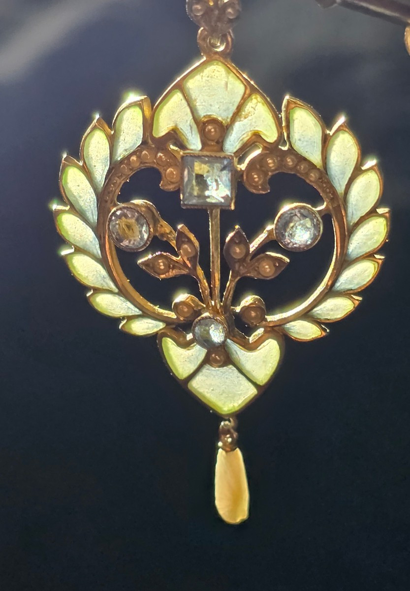 Pendentif  floral en argent  et plique a jour art nouveau-photo-4