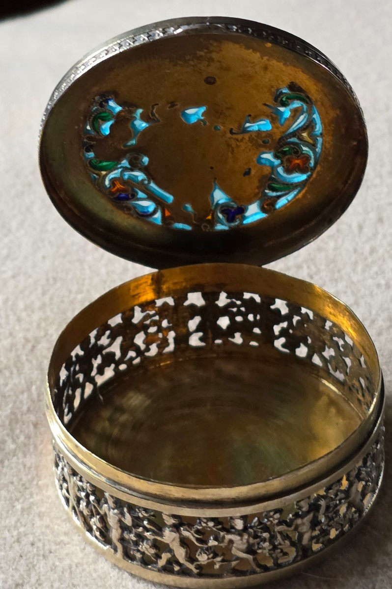 St georges boite vinaigrette en argent, email et plique a jour-photo-1
