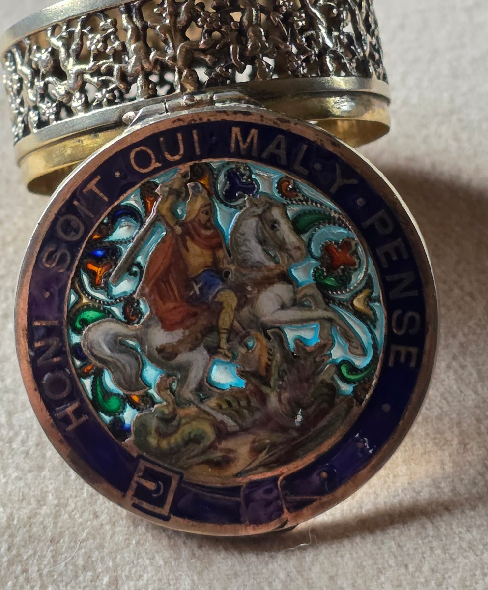 St georges boite vinaigrette en argent, email et plique a jour-photo-4